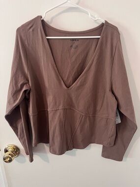NWT Torrid Foxy V-Neck Corset Long Sleeve Top Deep Taupe Size 3 3X